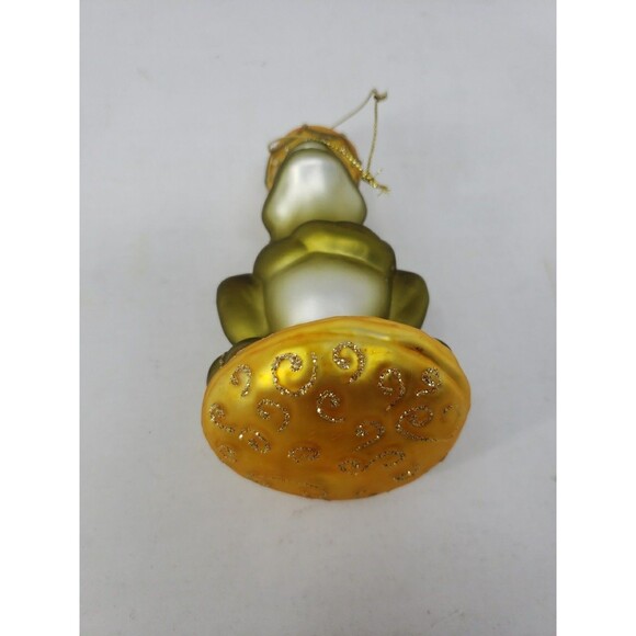 Blown Glass Frog Prince King Christmas Ornament from Fairy Tales Green Gold READ - Picture 12 of 16